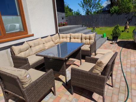 Narożnik technorattan 10 miejsc ze stołem obiadowym Perata Corner Plus Brown