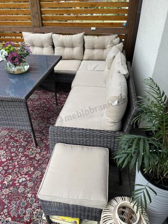 Narożnik technorattan 10 miejsc ze stołem obiadowym Perata Corner Plus Brown