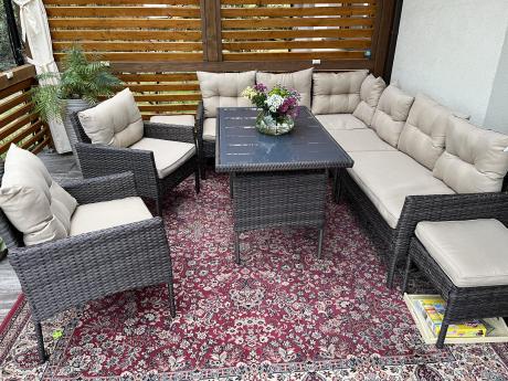 Narożnik technorattan 10 miejsc ze stołem obiadowym Perata Corner Plus Brown