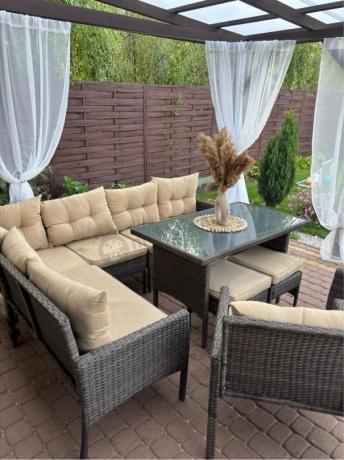 Narożnik technorattan 10 miejsc ze stołem obiadowym Perata Corner Plus Brown