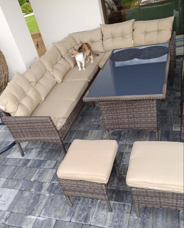 Narożnik technorattan 10 miejsc ze stołem obiadowym Perata Corner Plus Brown