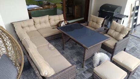 Narożnik technorattan 10 miejsc ze stołem obiadowym Perata Corner Plus Brown