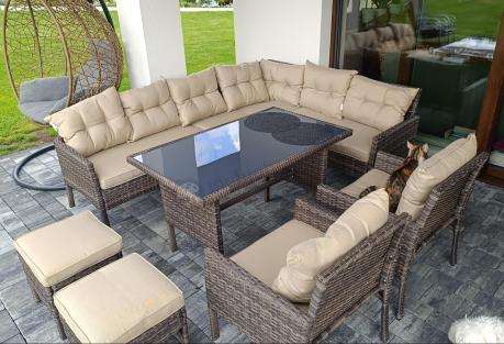 Narożnik technorattan 10 miejsc ze stołem obiadowym Perata Corner Plus Brown