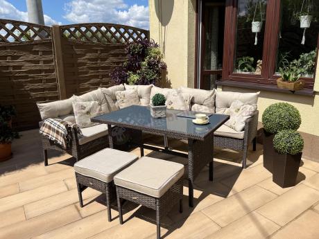 Narożnik technorattan 8 miejsc ze stołem obiadowym Perata Corner Brown