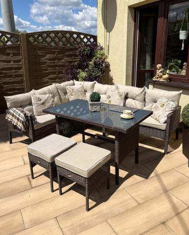 Narożnik technorattan 8 miejsc ze stołem obiadowym Perata Corner Brown