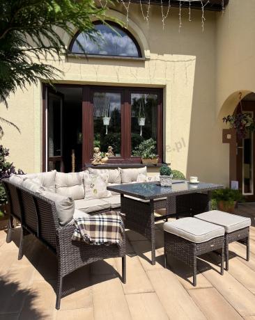 Narożnik technorattan 8 miejsc ze stołem obiadowym Perata Corner Brown