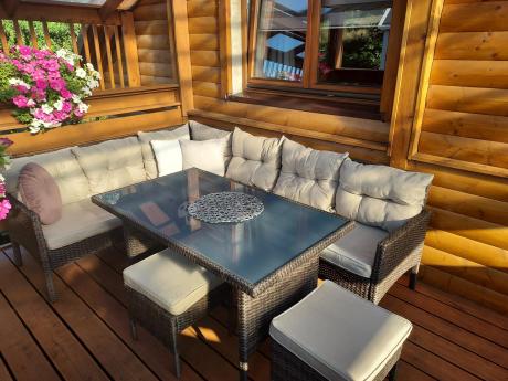 Narożnik technorattan 8 miejsc ze stołem obiadowym Perata Corner Brown