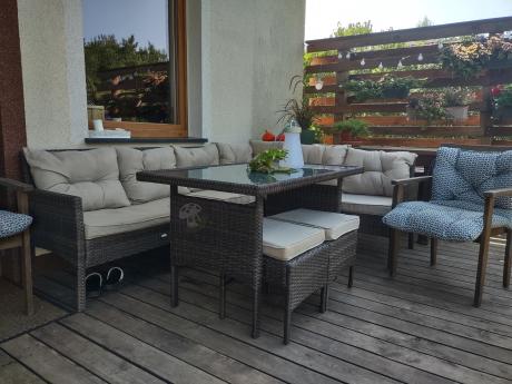 Narożnik technorattan 8 miejsc ze stołem obiadowym Perata Corner Brown