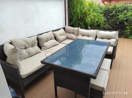 Narożnik technorattan 8 miejsc ze stołem obiadowym Perata Corner Brown