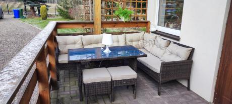 Narożnik technorattan 8 miejsc ze stołem obiadowym Perata Corner Brown