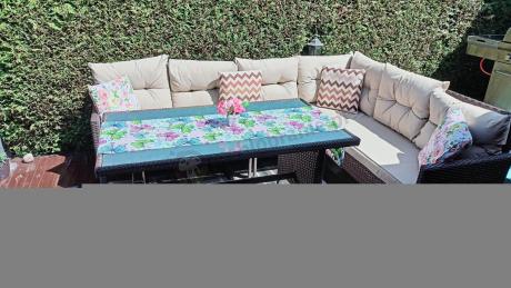 Narożnik technorattan 8 miejsc ze stołem obiadowym Perata Corner Brown