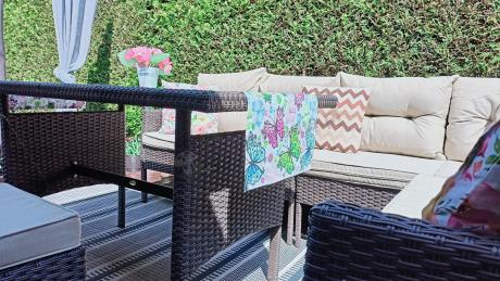 Narożnik technorattan 8 miejsc ze stołem obiadowym Perata Corner Brown