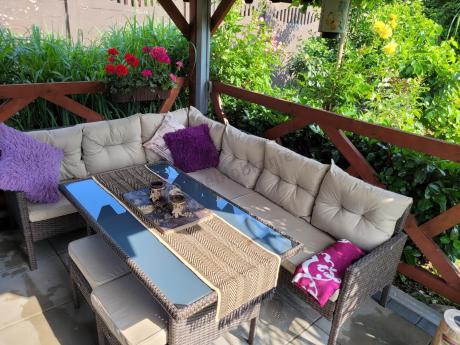 Narożnik technorattan 8 miejsc ze stołem obiadowym Perata Corner Brown