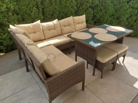 Narożnik technorattan 8 miejsc ze stołem obiadowym Perata Corner Brown