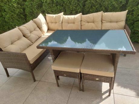 Narożnik technorattan 8 miejsc ze stołem obiadowym Perata Corner Brown