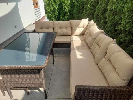 Narożnik technorattan 8 miejsc ze stołem obiadowym Perata Corner Brown