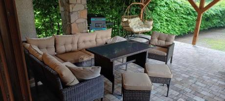 Narożnik technorattan 8 miejsc ze stołem obiadowym Perata Corner Brown