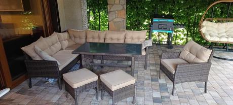 Narożnik technorattan 8 miejsc ze stołem obiadowym Perata Corner Brown