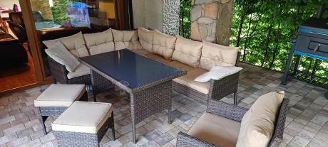 Narożnik technorattan 8 miejsc ze stołem obiadowym Perata Corner Brown