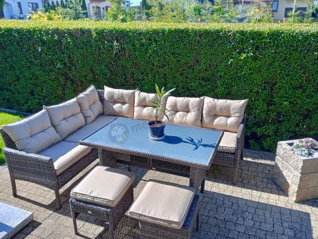 Narożnik technorattan 8 miejsc ze stołem obiadowym Perata Corner Brown