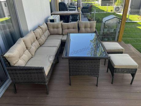 Narożnik technorattan 8 miejsc ze stołem obiadowym Perata Corner Brown