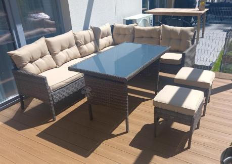 Narożnik technorattan 8 miejsc ze stołem obiadowym Perata Corner Brown