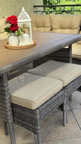 Narożnik technorattan 8 miejsc ze stołem polywood Perata Corner Brown Polywood