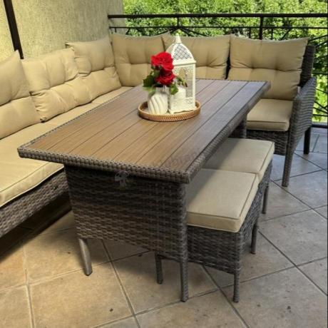 Narożnik technorattan 8 miejsc ze stołem polywood Perata Corner Brown Polywood