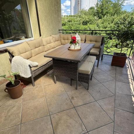 Narożnik technorattan 8 miejsc ze stołem polywood Perata Corner Brown Polywood
