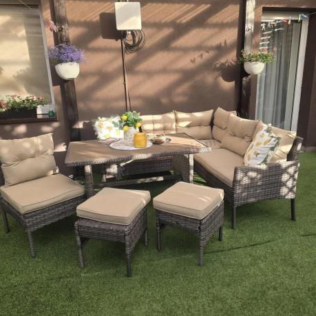 Narożnik technorattan 8 miejsc ze stołem polywood Perata Corner Brown Polywood