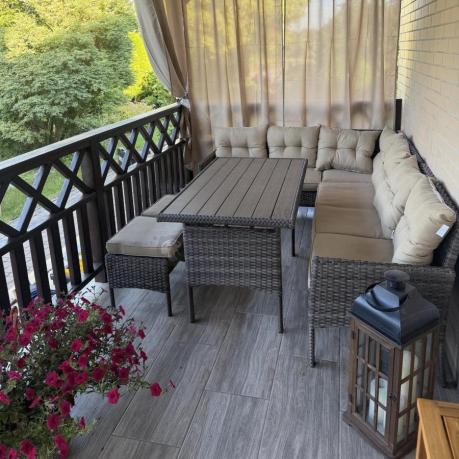 Narożnik technorattan 8 miejsc ze stołem polywood Perata Corner Brown Polywood