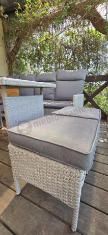 Narożnik technorattan ze stołem 120x70cm, dwoma fotelami i pufami Lirata Corner Light Grey