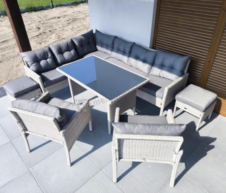 Narożnik technorattan ze stołem 120x70cm i fotelami Perata Corner Plus Light Grey