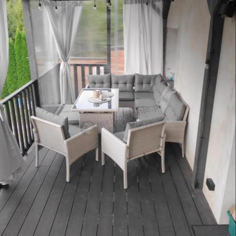 Narożnik technorattan ze stołem 120x70cm i fotelami Perata Corner Plus Light Grey