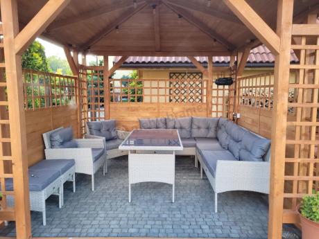 Narożnik technorattan ze stołem 120x70cm i fotelami Perata Corner Plus Light Grey