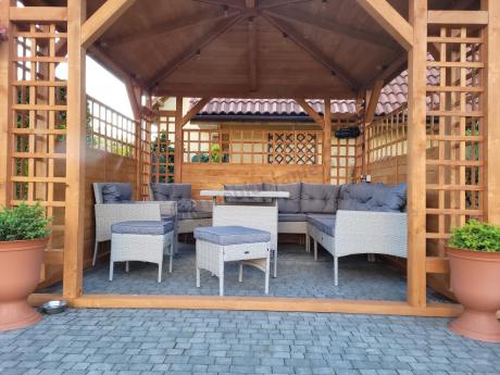 Narożnik technorattan ze stołem 120x70cm i fotelami Perata Corner Plus Light Grey