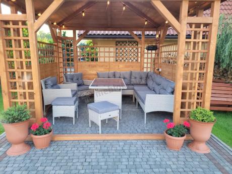 Narożnik technorattan ze stołem 120x70cm i fotelami Perata Corner Plus Light Grey