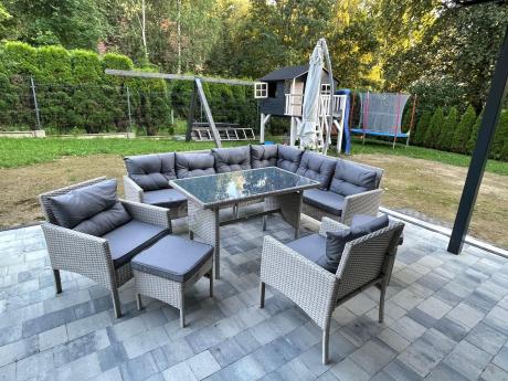 Narożnik technorattan ze stołem 120x70cm i fotelami Perata Corner Plus Light Grey