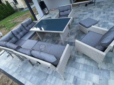 Narożnik technorattan ze stołem 120x70cm i fotelami Perata Corner Plus Light Grey
