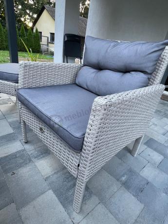 Narożnik technorattan ze stołem 120x70cm i fotelami Perata Corner Plus Light Grey