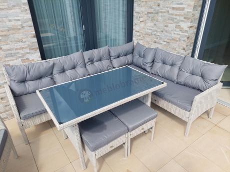 Narożnik technorattan ze stołem 120x70cm i fotelami Perata Corner Plus Light Grey