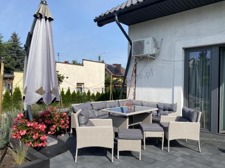 Narożnik technorattan ze stołem 120x70cm i fotelami Perata Corner Plus Light Grey