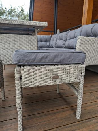 Narożnik technorattan ze stołem 120x70cm i fotelami Perata Corner Plus Light Grey