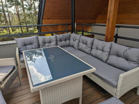 Narożnik technorattan ze stołem 120x70cm i fotelami Perata Corner Plus Light Grey