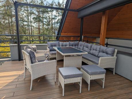 Narożnik technorattan ze stołem 120x70cm i fotelami Perata Corner Plus Light Grey
