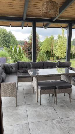 Narożnik technorattan ze stołem 120x70cm i fotelami Perata Corner Plus Light Grey