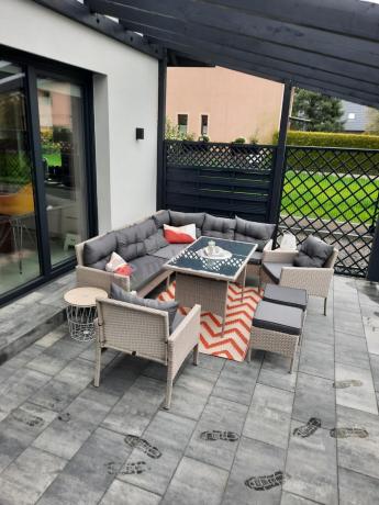 Narożnik technorattan ze stołem 120x70cm i fotelami Perata Corner Plus Light Grey