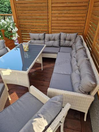 Narożnik technorattan ze stołem 120x70cm i fotelami Perata Corner Plus Light Grey