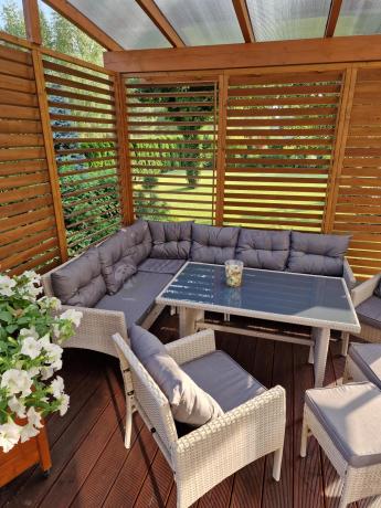 Narożnik technorattan ze stołem 120x70cm i fotelami Perata Corner Plus Light Grey