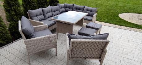 Narożnik technorattan ze stołem 120x70cm i fotelami Perata Corner Plus Light Grey